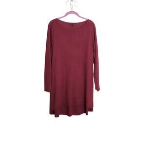 EILEEN FISHER Merino Wool Tencel Blend Burgundy Wine  Sweater Tunic Longline